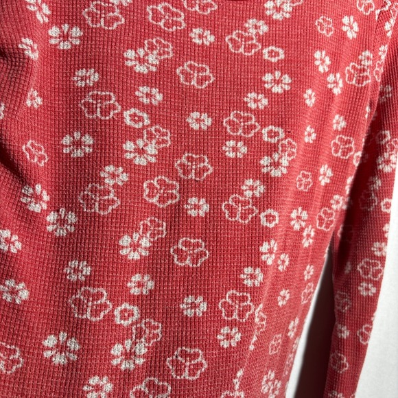 VTG Free People Tomato Red Floral Thermal Top Long Sleeve Y2K M USA Made Grunge - Picture 5 of 8